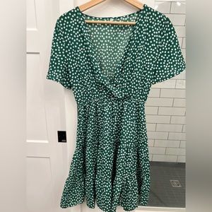 Light airy green dress with white polka dots!